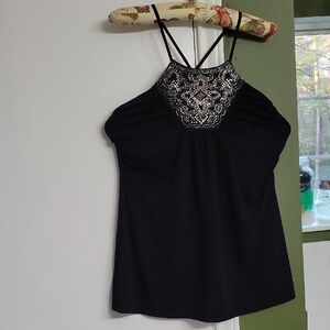 White House Black Market Elegant Black Camisole with Intricate Beading